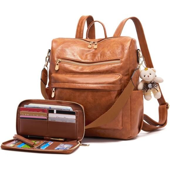 Women Backpack Multipurpose Set 2pcs Camel - Picture 1 of 6